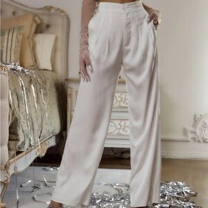 NWT 12th Tribe Halley White Satin Trousers